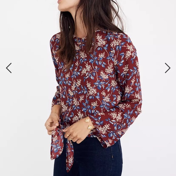 Madewell Burgundy Fall Floral Blouse Top XXS - Picture 3 of 10